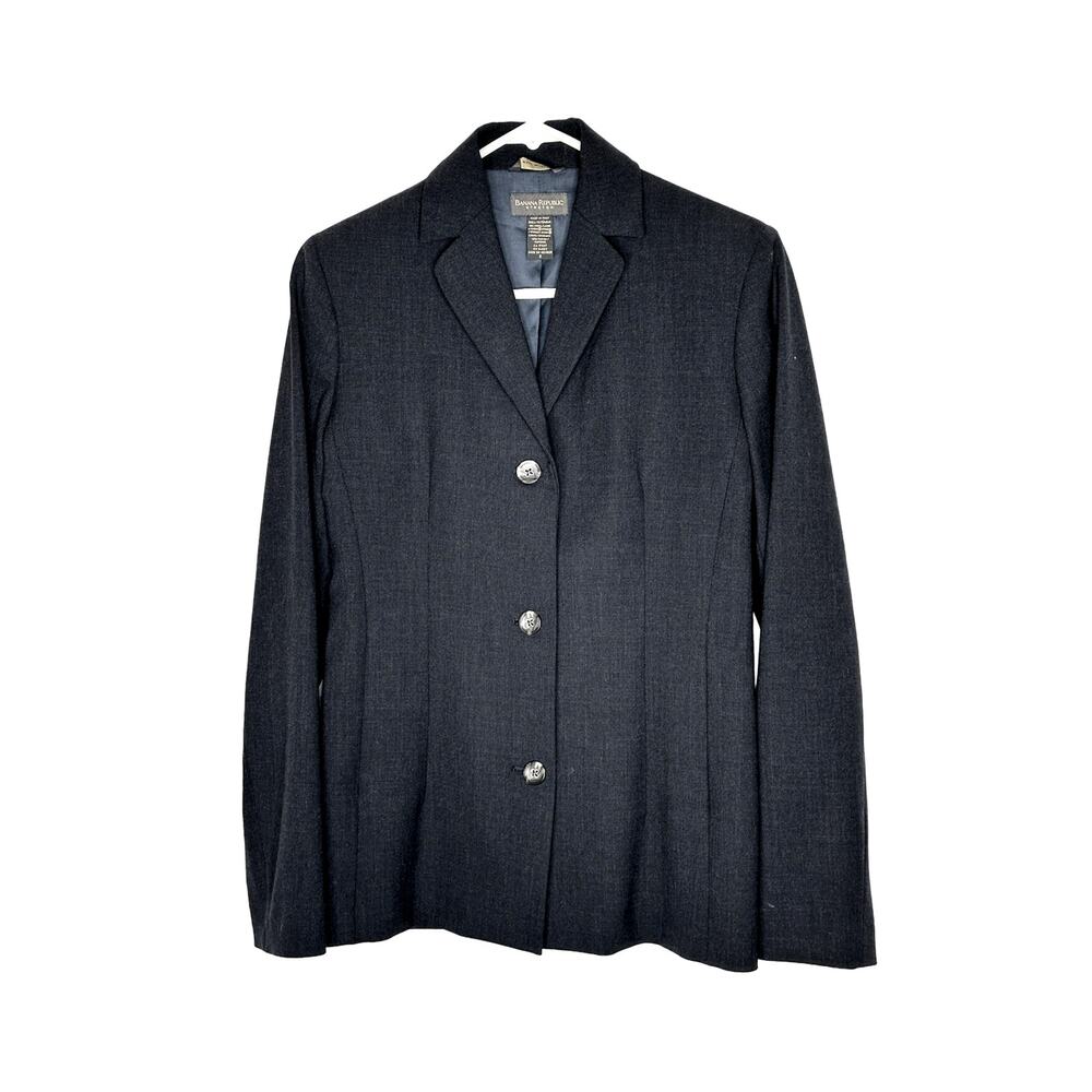 Banana Republic 2 Italian $298 Stretch WOOL Blazer 3 Button Jacket Dark Gray EUC - Picture 2 of 7